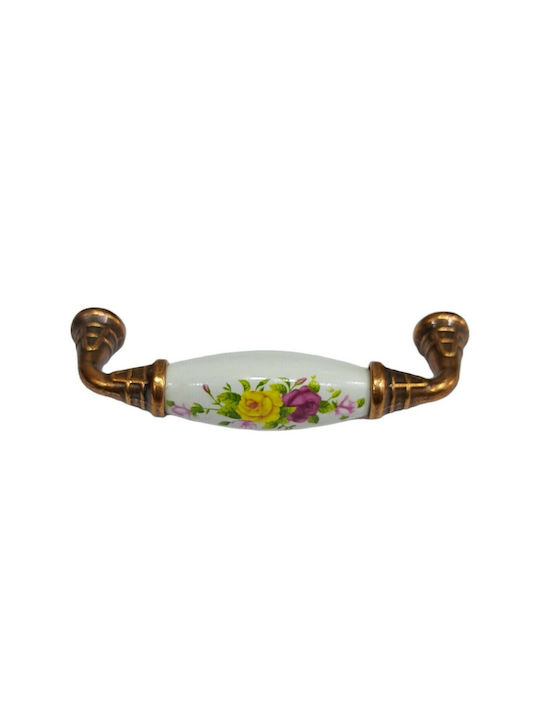Antique Handle Furniture made of Porcelain & Metallic & Zamak in Copper Color 112mm (Center Distance 96mm) 7788-AB-022 1pcs