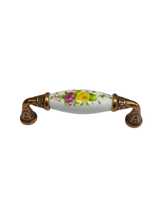 Antique Handle Furniture made of Porcelain & Metallic & Zamak in Copper Color 112mm (Center Distance 96mm) 7788-AB-022 1pcs