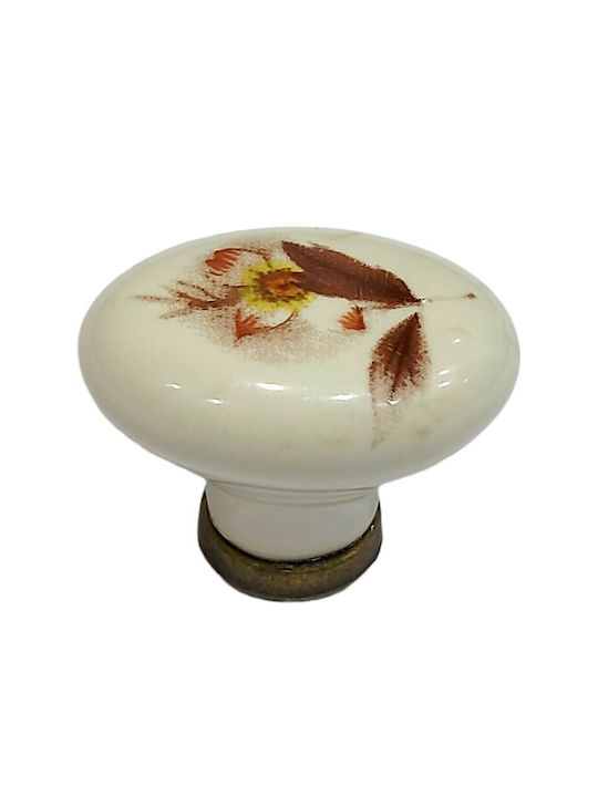 Premier Antik Knopf Möbelgriff aus Zamak & Metallisch & Porzellan in Beige Farbe 10939-000-ARG1 1Stück
