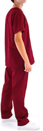 Bărbați Set Pantaloni și Bluza Medicală Burgundy