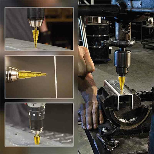 Set of 3 Conical Drills Titanium with Hexagonal Shank for Metal 12-32mm