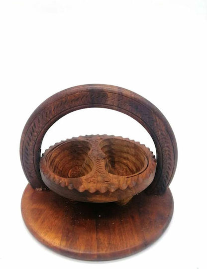 Wooden Dessert Divided Serving Plate with 2 Slots Brown Ø20cmxY20cm 20x20x20cm