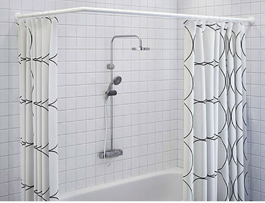 Duschvorhangstange Ecke Wandmontiert aus Aluminium Weiß 180x80εκ.