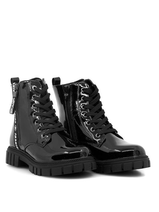 Weestep Kids Patent Leather Military Boots with Zipper Black