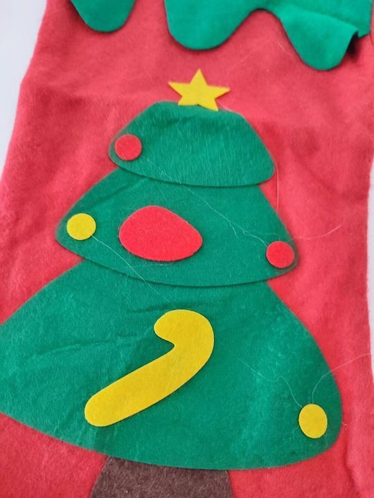 Șosetă Decorativă de Crăciun cu Βrad mic L40xl30cm. Roșie