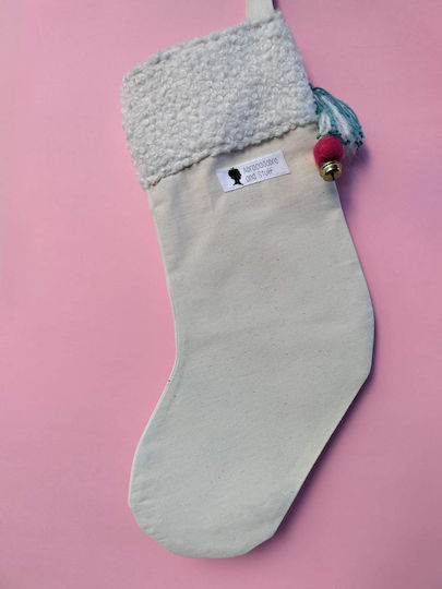 Șosetă Decorativă de Crăciun material textil Înălțime 45cm. Bej