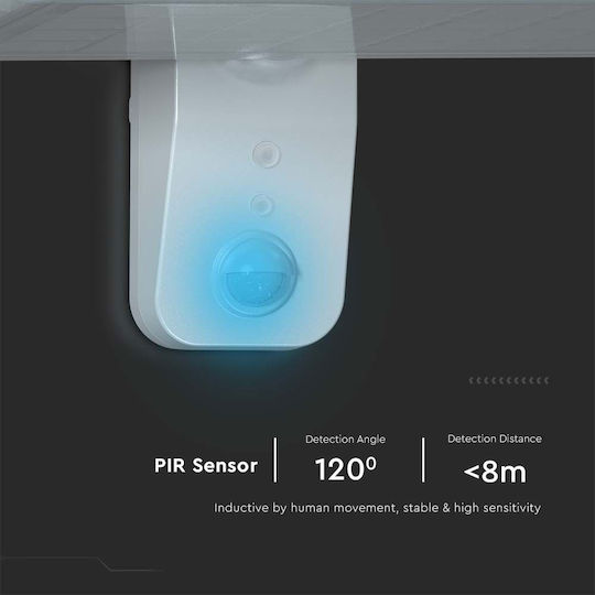 V-TAC Garden Led Wall Mounted Solar Light 15W 2000lm Natural White 4000K with Motion Sensor IP65 29.4cmx23.6cmx7.7cmcm