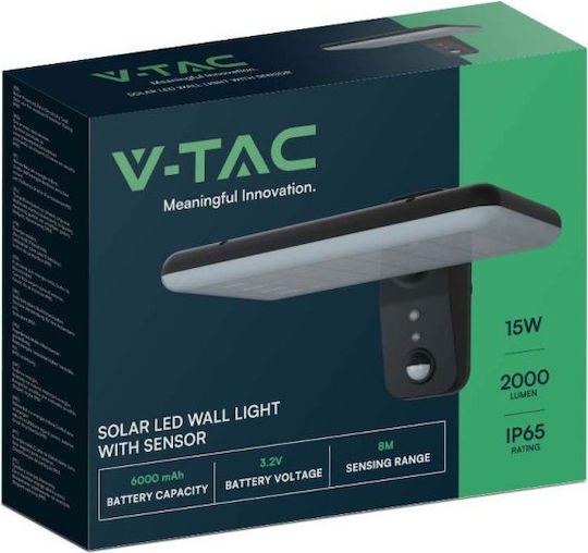V-TAC Keeper Επιτοίχιο Ηλιακό Φωτιστικό 15W 2000lm με Αισθητήρα Κίνησης IP65 29.4x23.6x7.7εκ.