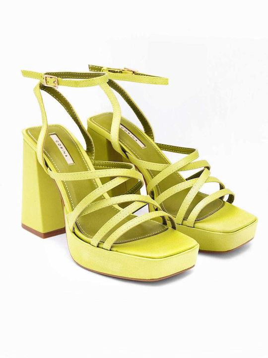 Corina Synthetic Leather Women's Sandals Green with Chunky High Heel