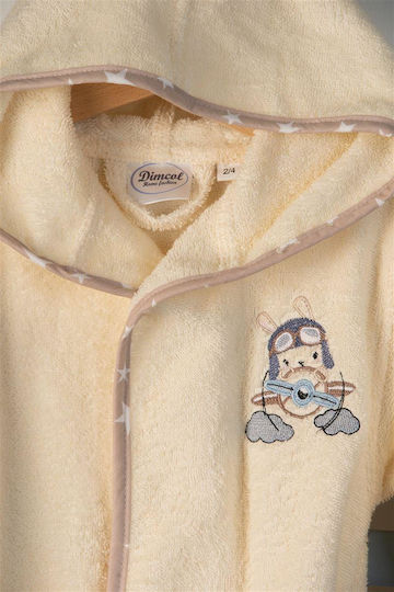 Dimcol Kids Hooded Bathrobe Airplane Ecru