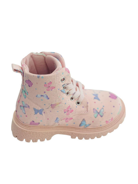 Happy Bee Kids PU Leather Anatomic Boots with Lace Pink