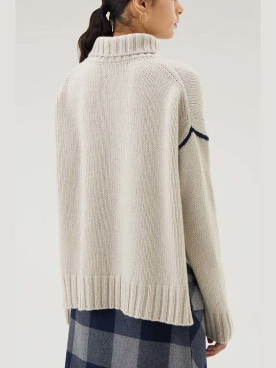 Woolrich Women's Long Sleeve Sweater Woolen Turtleneck Beige