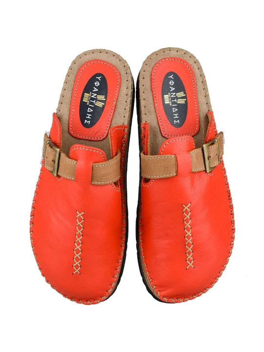 Yfantidis Leather Women's Slippers Red