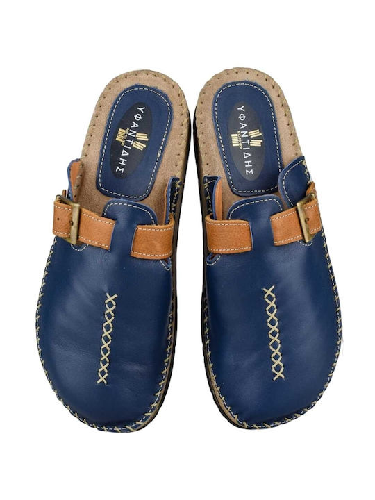 Yfantidis Leather Women's Slippers Blue