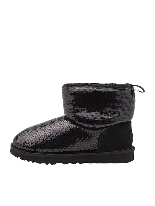 Classic Mini Mirror Ball Leather Women's Ankle Boots Black