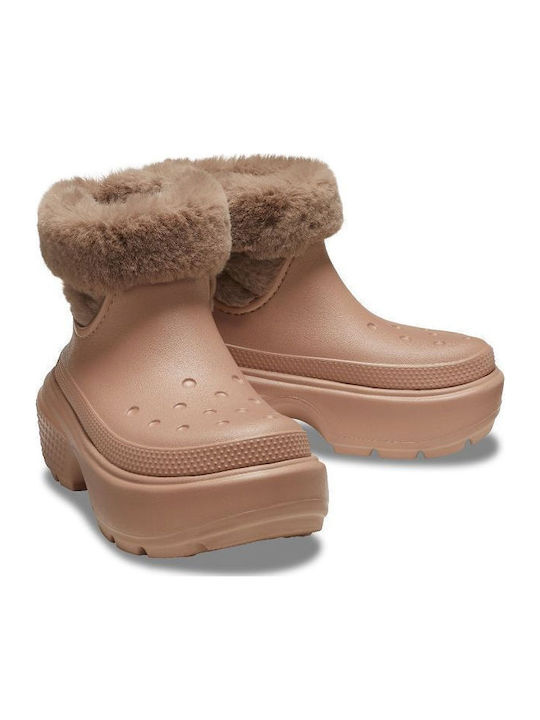 Stiefeletten Damen mit Plattform mit Pelz Beige