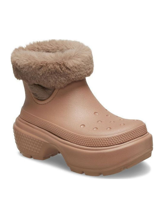 Stiefeletten Damen mit Plattform mit Pelz Beige