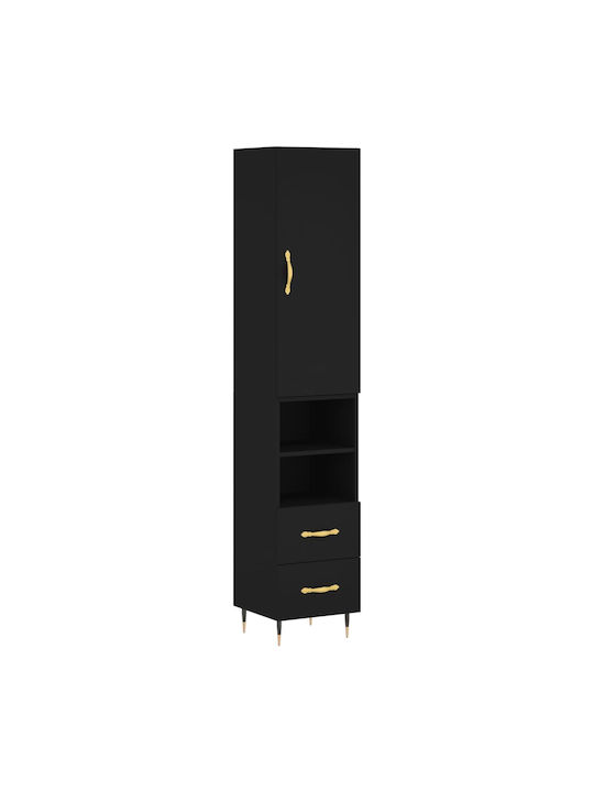 Office Storage Chipboard Cabinet Black L34.5xW34xH180cm