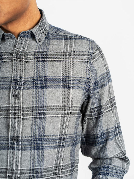 Marcus Men's Shirt Long Sleeve Checked Gray