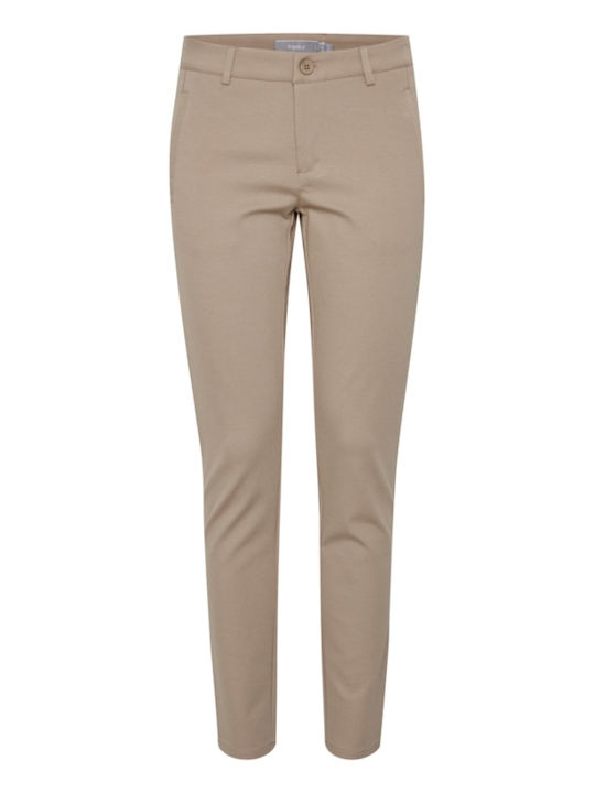 Mid Waist Γυναικείο Υφασμάτινο Παντελόνι σε Slim Εφαρμογή Μπεζ