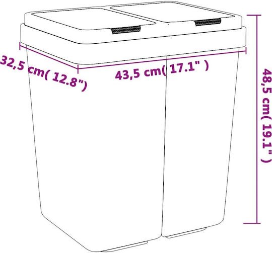 vidaXL Plastic White Recycling Waste Bin 25lt