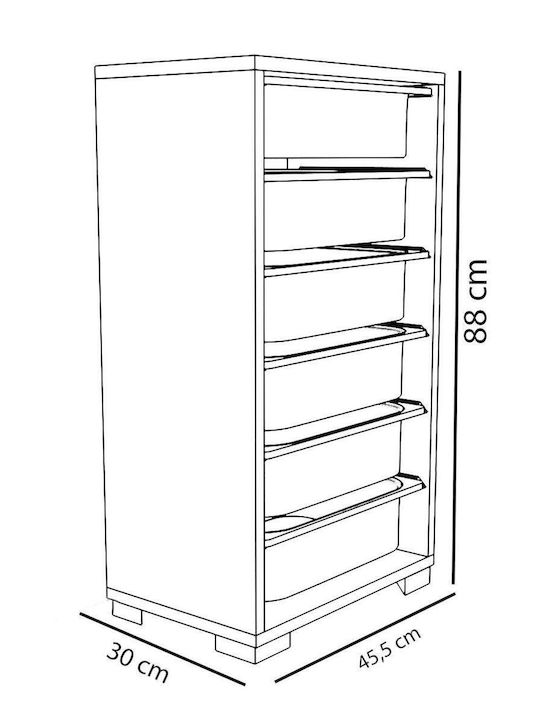 Storage Drawers from Plastic and Wood with 6 Drawers M88xW45.5xH30cm