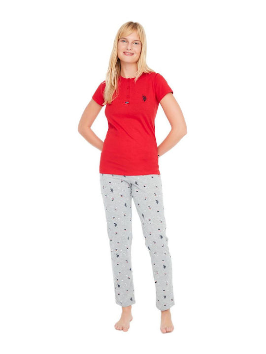 U.S. Polo Assn. Winter Women's Pyjama Set Cotton Red Assn