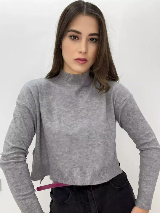 Women's Crop Top Long Sleeve Gray
