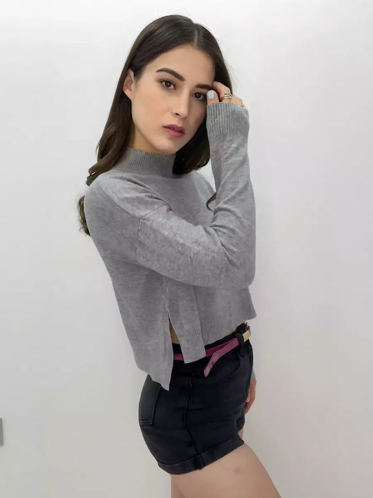 Women's Crop Top Long Sleeve Gray
