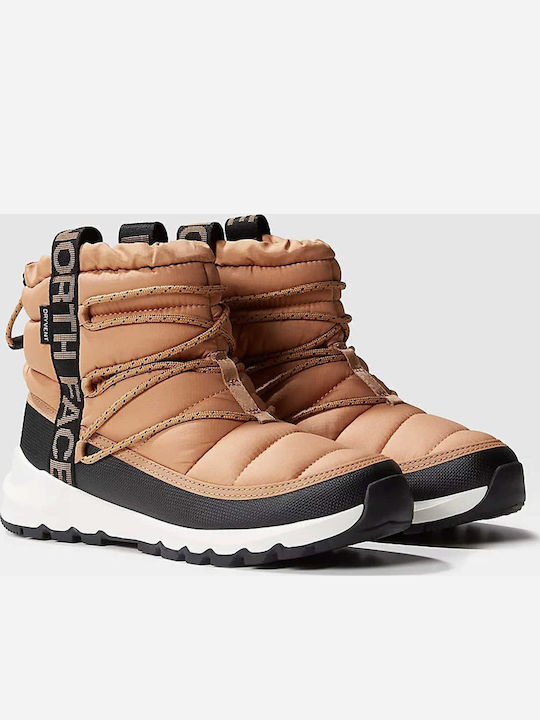 Synthetic Leather Snow Boots with Laces & Fur Thermoball Beige