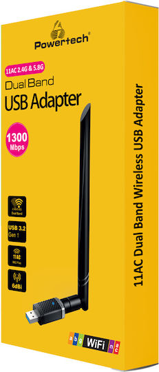 Powertech PT-1132 USB Netzwerkadapter mit Drahtloser Wi-Fi Verbindung 1300Mbps