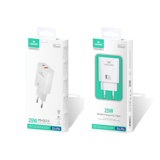 Leewello Încărcător Fără Cablu cu Port USB-A și Port USB-C 25W Albς (CDQ16)