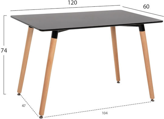 Minimal Tisch Küche Holz Schwarz 104x47x74cm