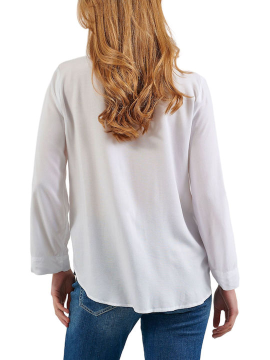 Attrattivo Tunic Long Sleeve with V Neckline White