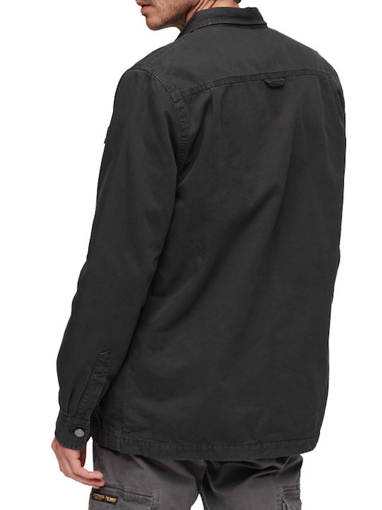 D3 Ovin Long Sleeve Cotton Overshirt in Wide Fit Black