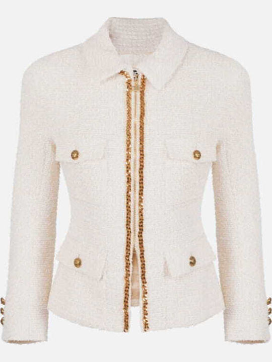 Elisabetta Franchi Blazer pentru femei Tweed Sacou Alb