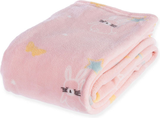 Nef-Nef Homeware Κουβέρτα Κούνιας Fly Love Fleece Ροζ 110x150εκ.