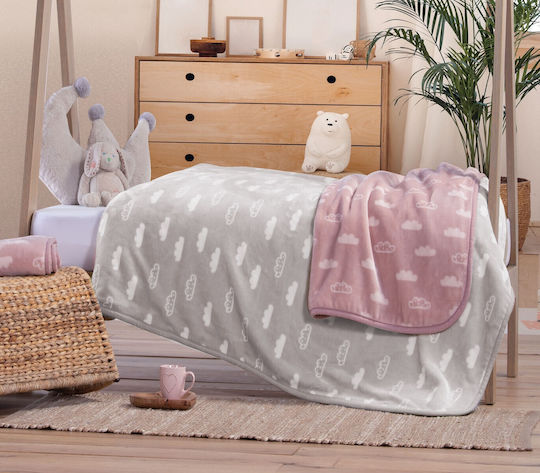 Nef-Nef Homeware Blanket Cot Clouds Velvet Pink Pink 100x140cm
