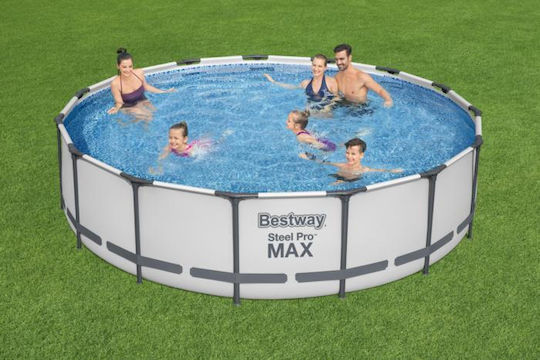 Bestway Steel Pro Στρογγυλή Πισίνα PVC 14900lt με Μεταλλικό Σκελετό 457x107εκ. Γκρι