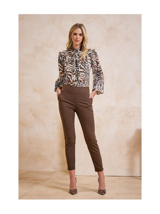 Enzzo Women's Fabric Trousers Brown