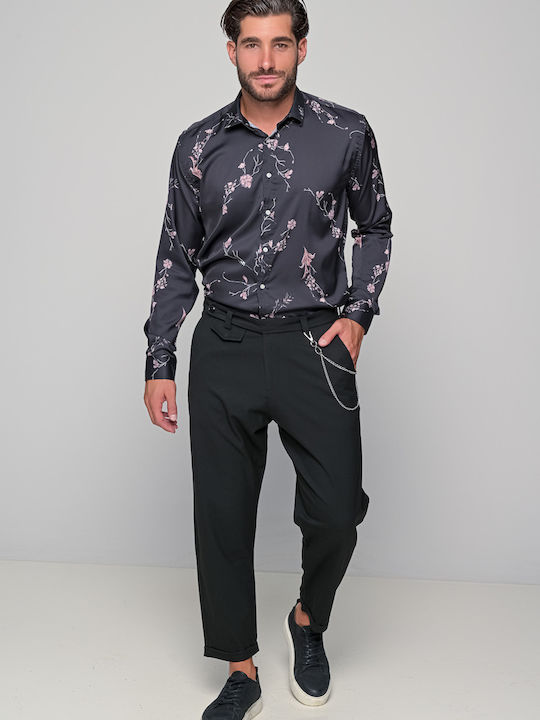 Ben Tailor Cămașă Bărbătească Cu mânecă lungă Floral Negru