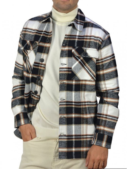 Langärmeliges Flanell Overshirt in Normale Passform Grau