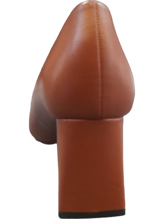 Spitze Zehe Pumps mit Chunky Mittlerem Absatz Braun