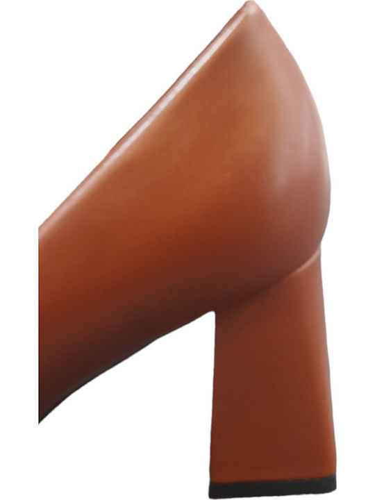 Spitze Zehe Pumps mit Chunky Mittlerem Absatz Braun