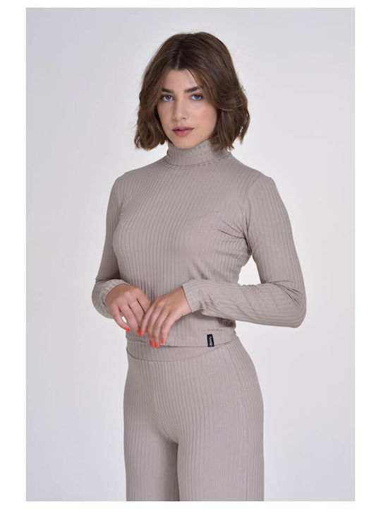 Γυναικείο Crop Top Ζιβάγκο Μακρυμάνικο Καφέ