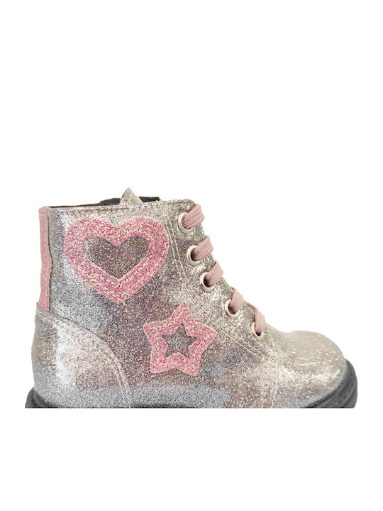 Kinderstiefel aus Lackleder mit Reißverschluss Silber