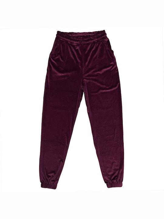 Ustyle Pantaloni de trening pentru femei cu cauciuc Burgundy Catifea