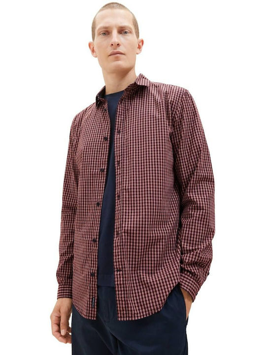 Tom Tailor Men's Shirt Long Sleeve Cotton Checked Red