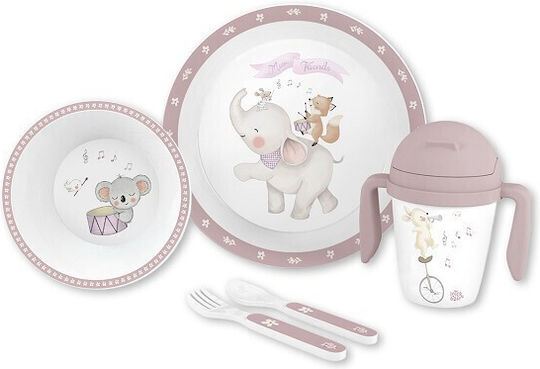 Interbaby Σετ Φαγητού Music από Πλαστικό Ροζ 5τμχ