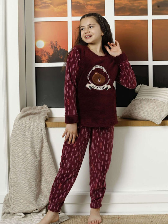 Lindros Kinder Schlafanzug Winter Fleece Burgundisch